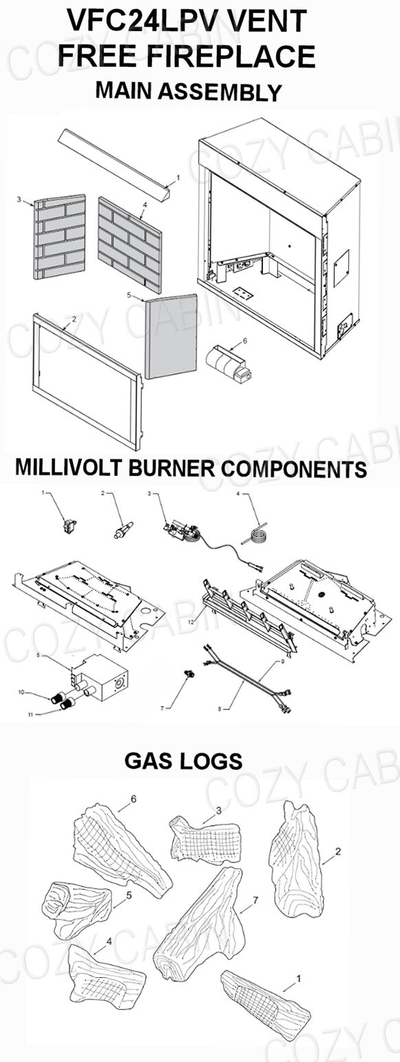 Monessen Vent Free LP Gas Fireplace System with Millivolt Burner (VFC24LPV) #VFC24LPV